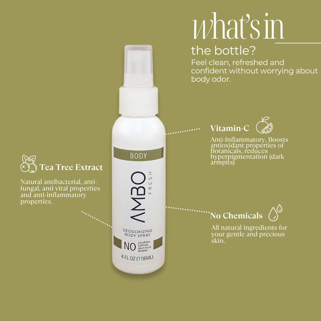 AMBO FRESH Aluminum-Free Total Body Odor Control Spray | Clean-Label Deodorant for Teens & Adults